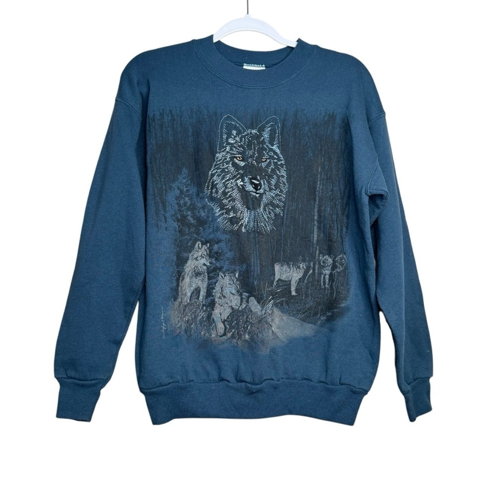 Vintage 90's Made In USA Wolf Pack Embroidered Wolves Crew Neck Sweatshirt Sz M